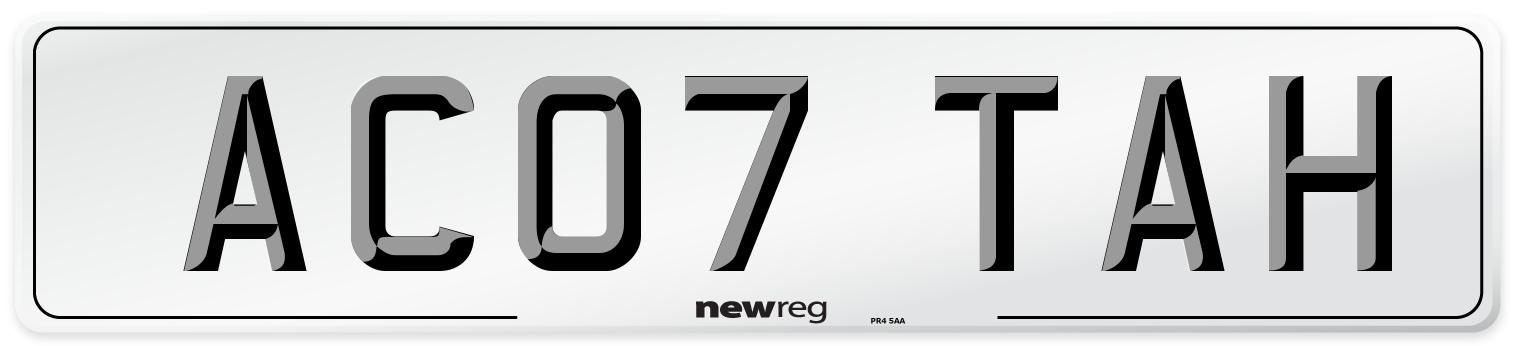 AC07 TAH Number Plate from New Reg